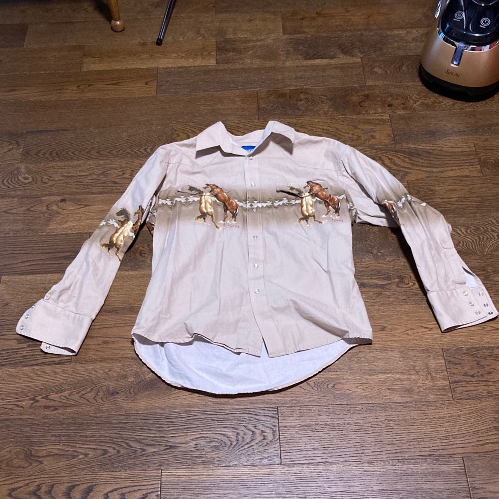 Vintage Wrangler Pearl Snap Horse Cowboy button down

C